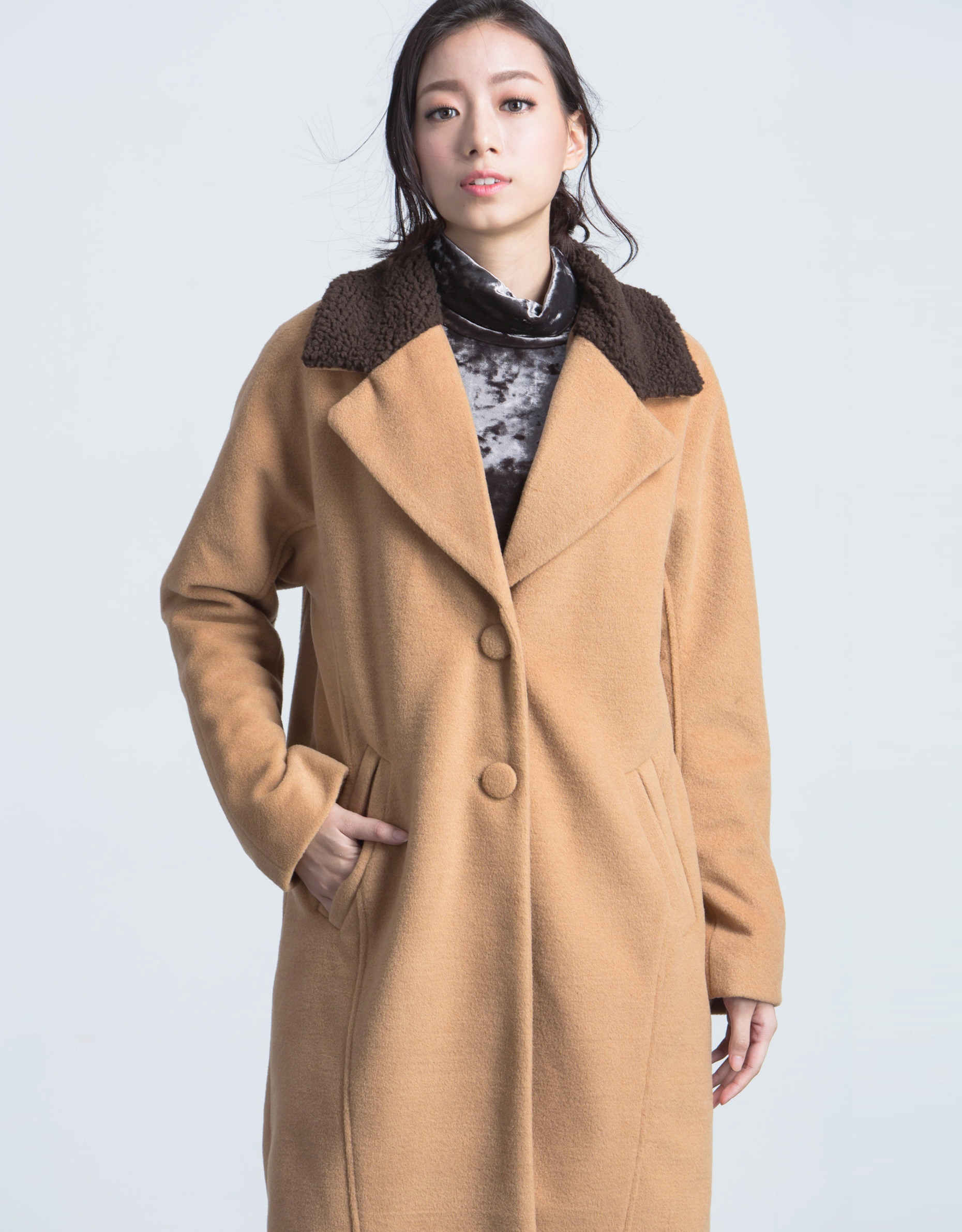 KODZ Womens Coat With Faux Fur Collar Japanese/Korean Fashion