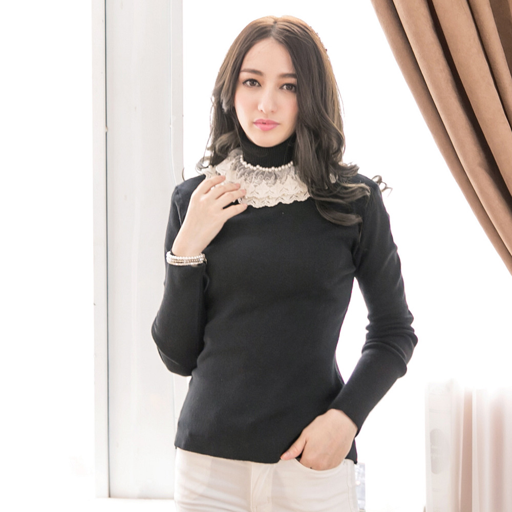 Yoco Womens High Collar Wool Top With Pearl Lace Detail Korean Fashion Ebay yoco womens high collar wool top with pearl lace detail korean fashion ebay