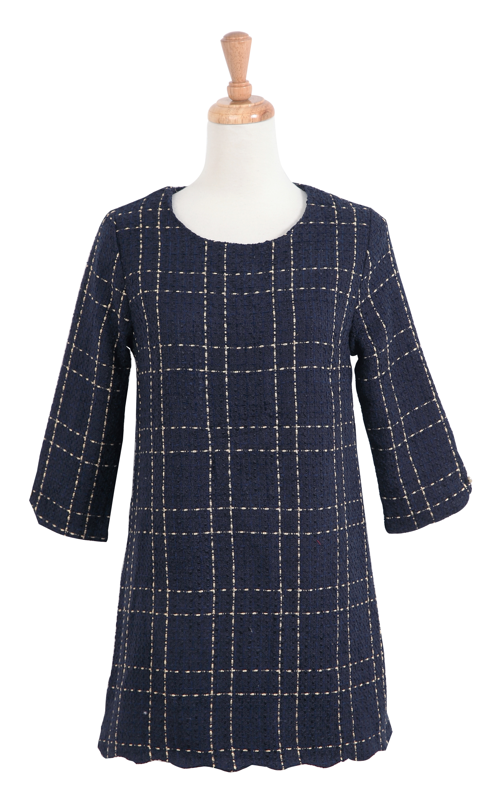 Pattern Korean Dress | yoco womens 3 4 sleeve gold plaid pattern dress japanese Pattern Korean Dress | yoco womens 3 4 sleeve gold plaid pattern dress japanese