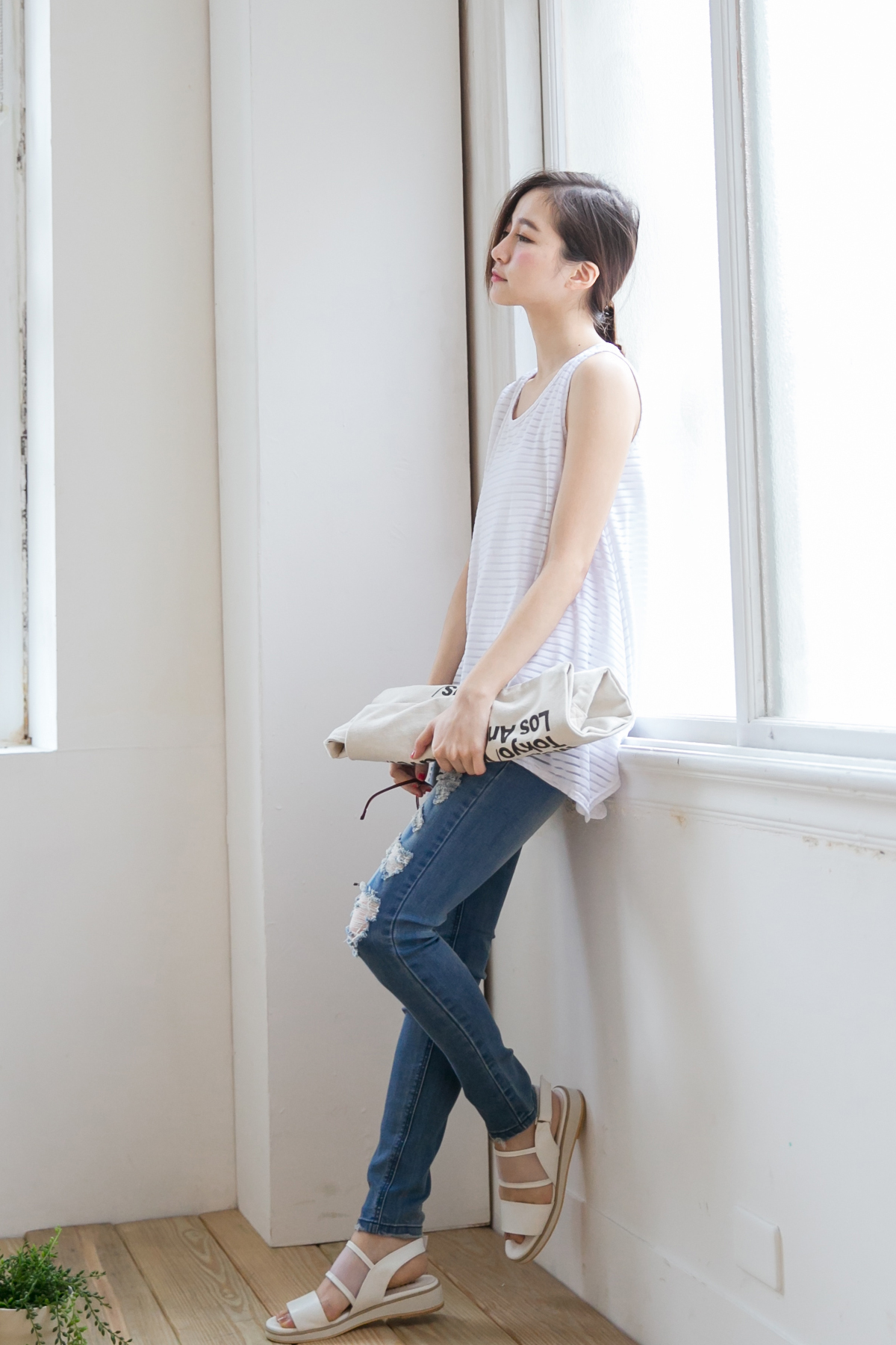 TOKYO FASHION Womens Striped Sheer Sleeveless Long Top Japanese/Korean